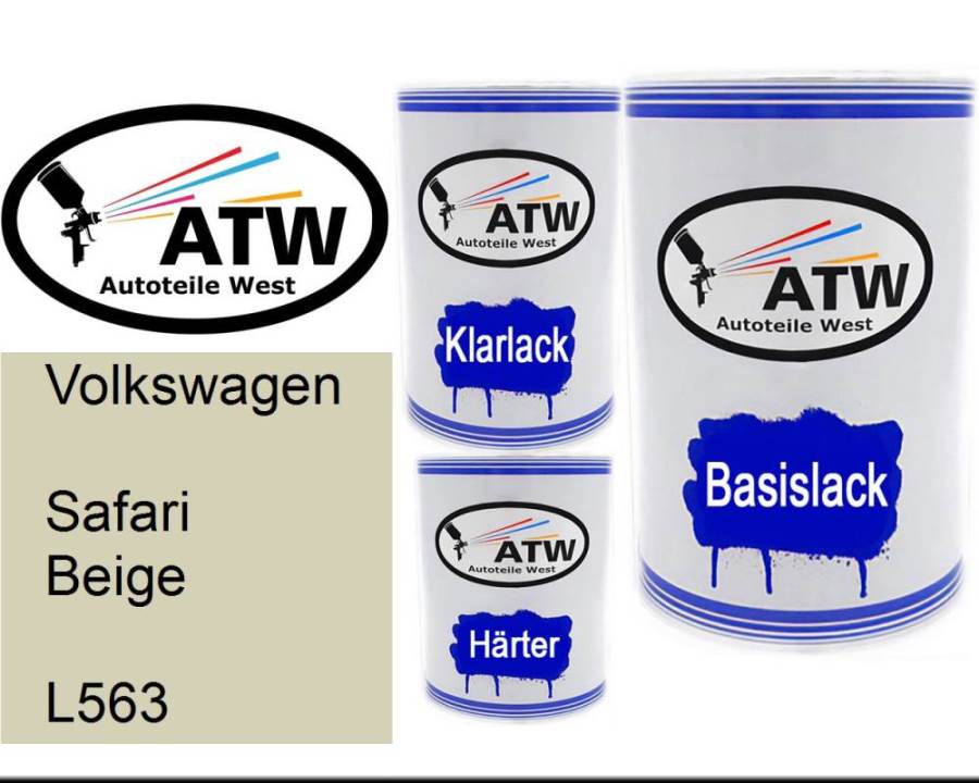 Volkswagen, Safari Beige, L563: 500ml Lackdose + 500ml Klarlack + 250ml Härter - Set, von ATW Autoteile West.